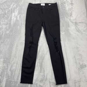 FRAME Jeans Womens 30 Black Denim Distressed Mid Rise Dark Wash Slim Skinny Leg